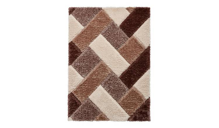 Mega Flooring Brown Shaggy Geometric Rug - 80 x 150cm