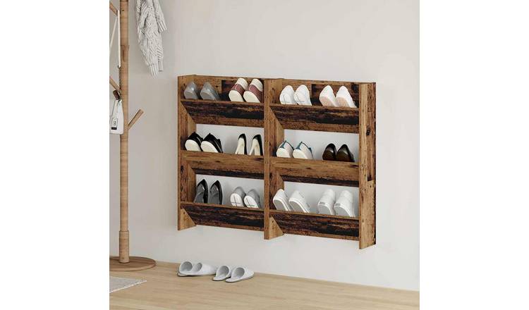 Walplus Pack of 2 Engineered Wood Shoe Cabinet - Old Wood - 60 x 18 x 90 cm