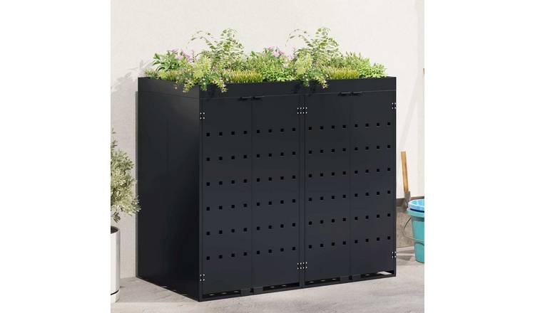 Walplus Steel Wheelie Bin Store - Black - 136 x 77.5 x 121.5 cm