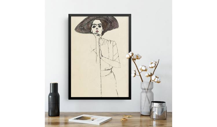 Egon Schiele Portrait Of A Woman With A Hat Framed Art Print - A3