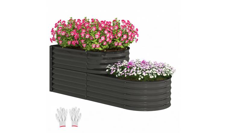 Outsunny 2 Tier Metal Raised Garden Bed with Open Bottom - Dark Grey