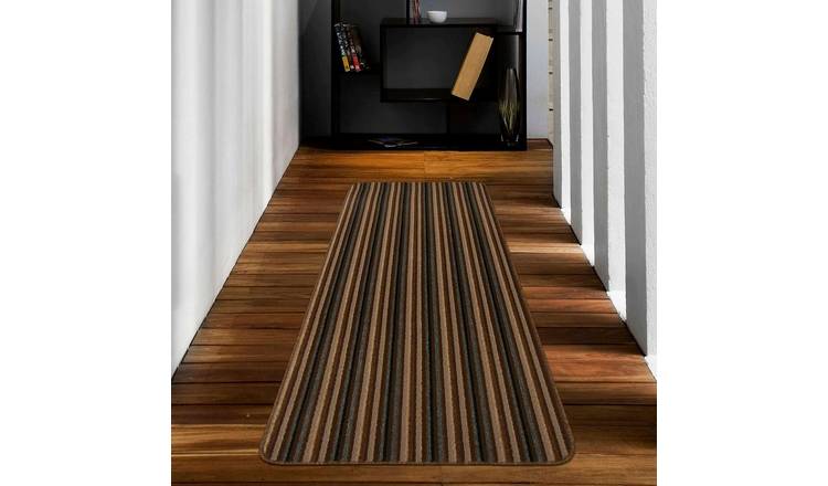 The Rugs Terracotta Striped Washable Nonslip Runner Rug - 67 x 180cm