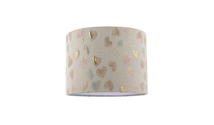 Happy Homewares Pink Duck Egg and Shiny Gold Hearts Circular Lampshade - 25cm