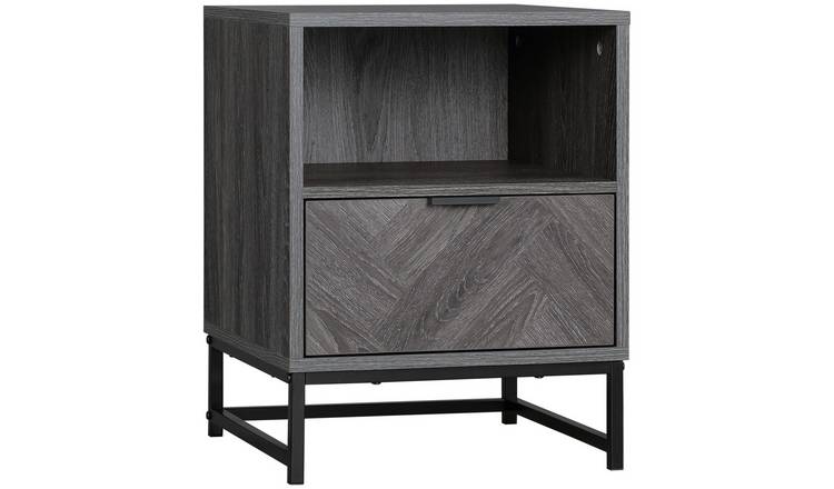 HOMCOM Bedside Table with Drawer and Steel Legs - Dark Grey