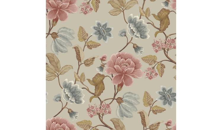 Grandeco Celica Camellia Bloom Floral Trail Textured Wallpaper - Grey