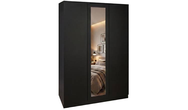 Vida Designs Denver 3 Door Mirrored Wardrobe - Black