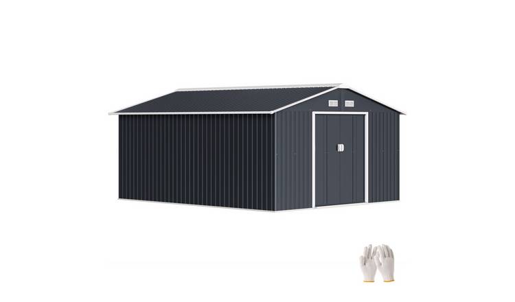 Outsunny Metal Garden Shed with Ventilation Slots and Foundation Kit - Grey