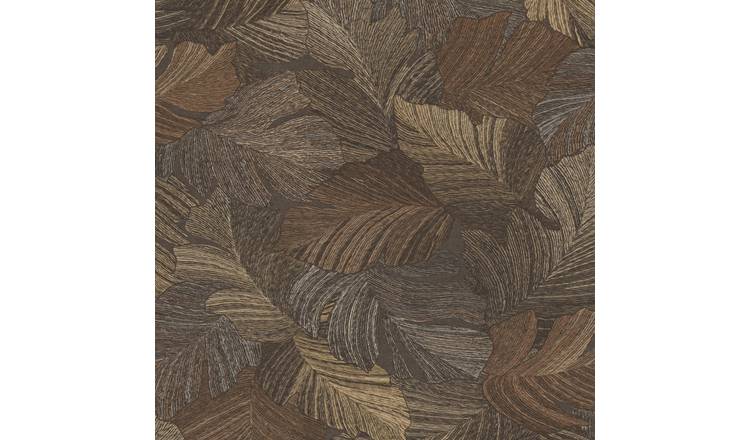 Grandeco Charming Scattered Leaves Textured Wallpaper - Chocolate Brown