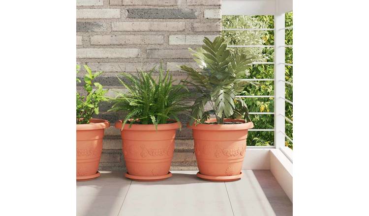 Walplus Pack of 6 Plastic Round Planter Tray - Brick Red - 21.5 x 21.5 x 2.5 cm