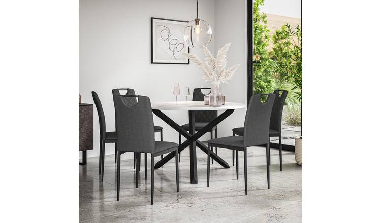 Furniture Online Malvern Monza Marble Top Dining Table & 6 Charcoal Chairs