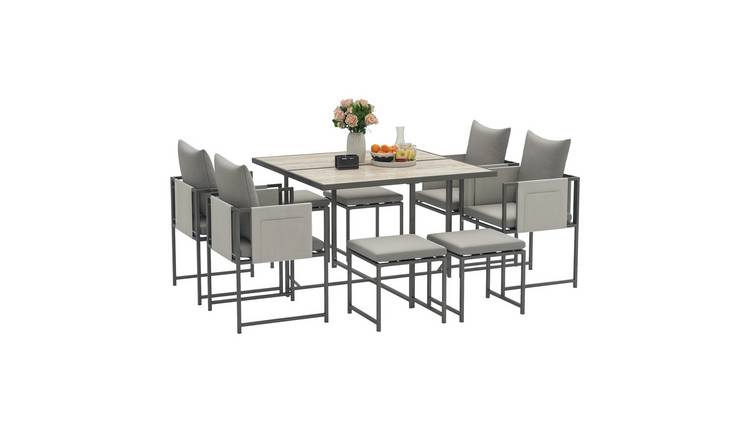 Outsunny 8 Seater Garden Dining Set with 4 Stools - Grey