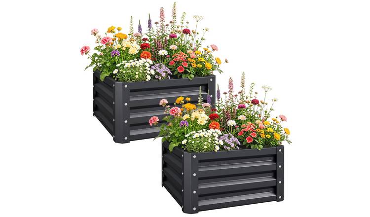 Outsunny 2 Steel Raised Garden Planter - Grey