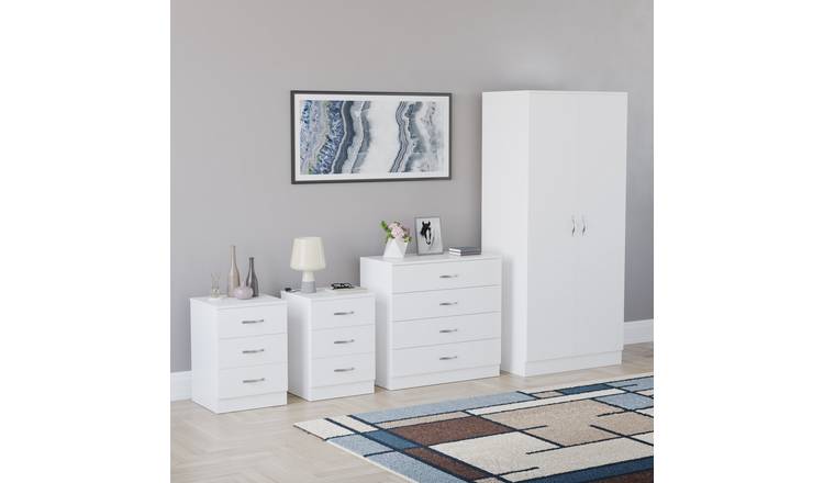 Vida Designs Riano Bedroom Set (Bedsides, 4 Drawer Chest, 2 Door Wardrobe)-White