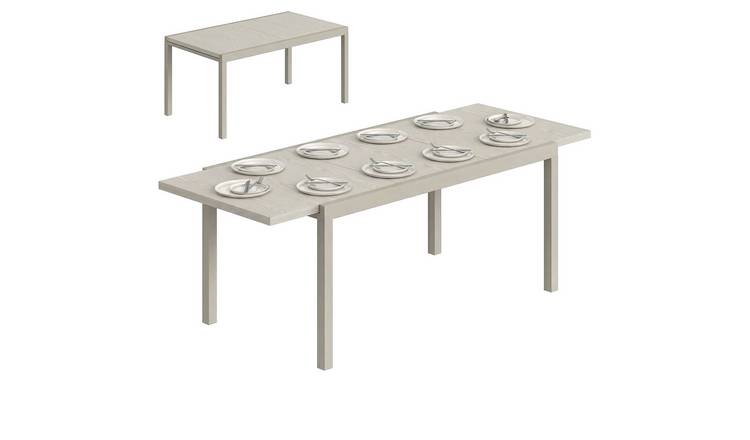 Outsunny Aluminium Adjustable Garden Dining Table - Light Grey Wood