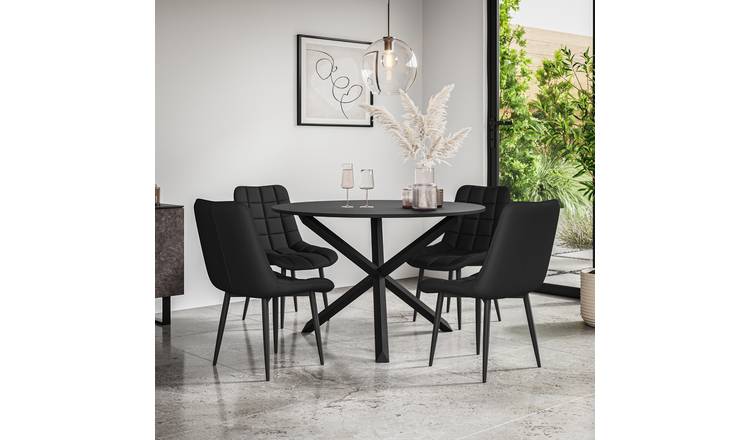 Furniture Online Malvern Nova Black Top Dining Table & 4 Black Chairs