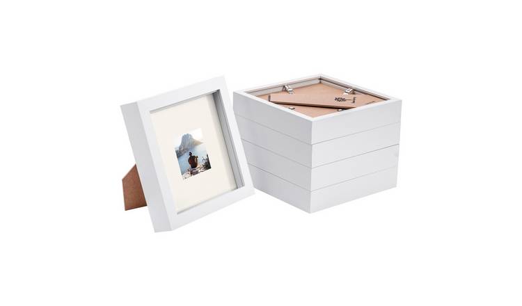 Nicola Spring 3D Box Photo Frames - 6 x 6" with Mount - Set of 5 - White