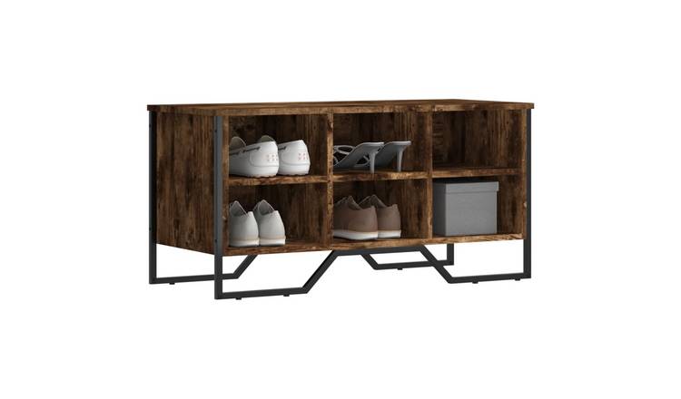 Walplus Engineered Wood Shoe Cabinet - Smoked Oak - 90 x 38 x 45.5 cm