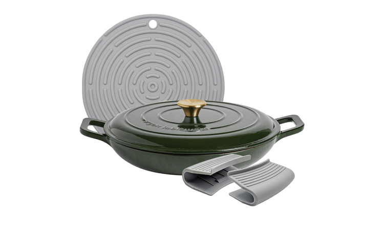 Argon Tableware Shallow Cast Iron Casserole Dish - Green
