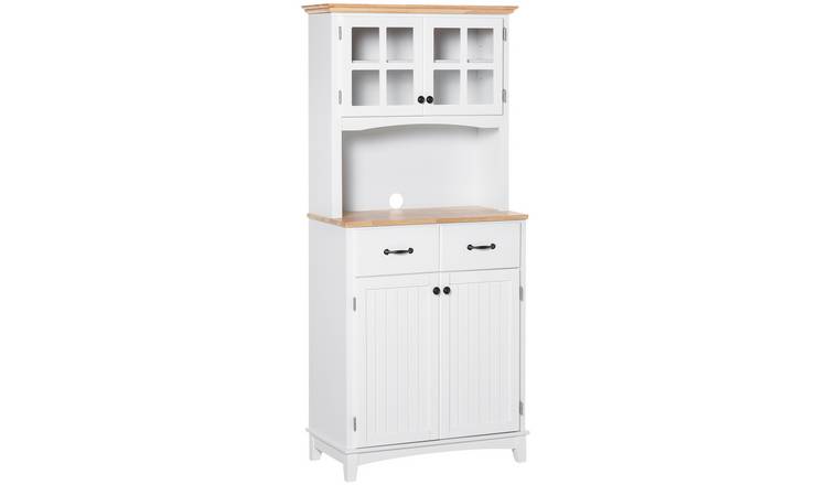 HOMCOM Freestanding Kitchen Cupboard with Framed Glass Doors - White