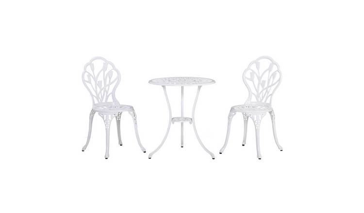 Outsunny 2 Seater Aluminium Patio Bistro Set with Umbrella Hole - White