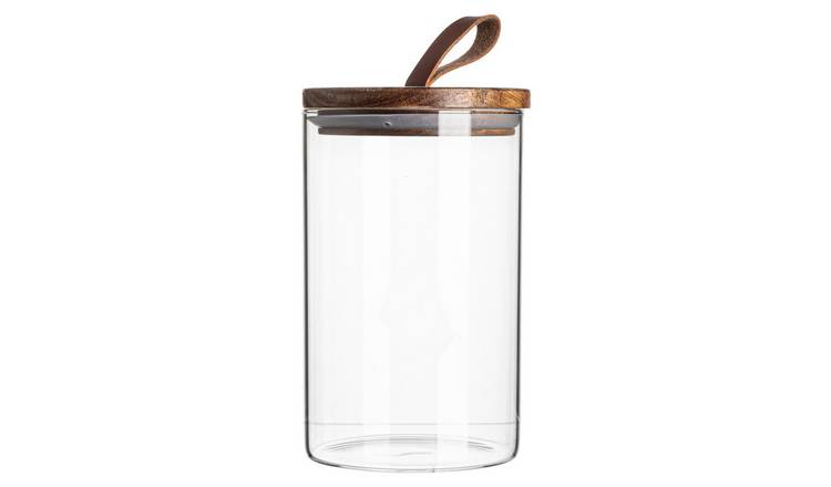Argon Tableware Scandi Storage Jar with Leather Loop Lid