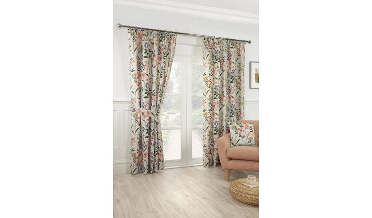 Sundour Meadow Fully Lined Floral Pencil Pleat Curtains - 117cm x  183cm - Multi