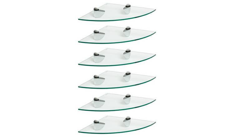 Harbour Housewares Floating Glass Style Corner Shelves - Set of 6