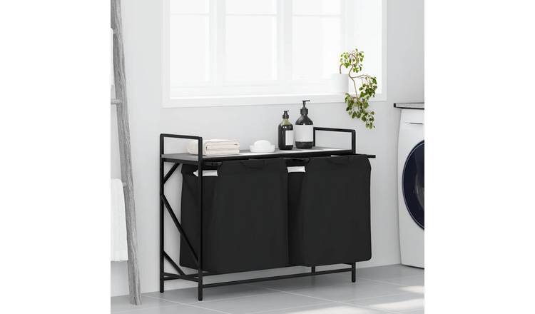Walplus Laundry Basket 2 Compartments with Shelf - Grey - 97 x 33 x 77 cm