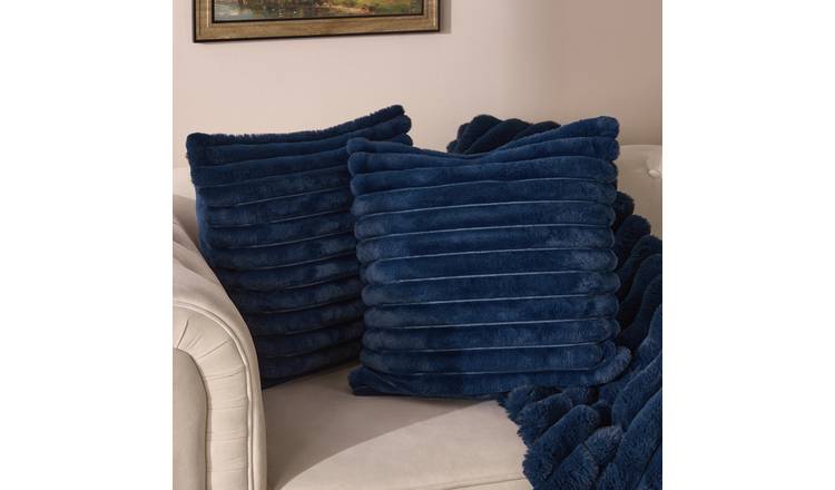 OHS 2 Pack Faux Fur Thick Rib Cushion Covers 45 x 45cm - Navy