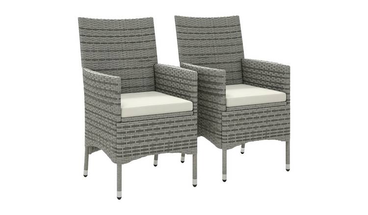 Outsunny 2 Piece PE Rattan Dining Chair with High Backrest - Mixed Grey