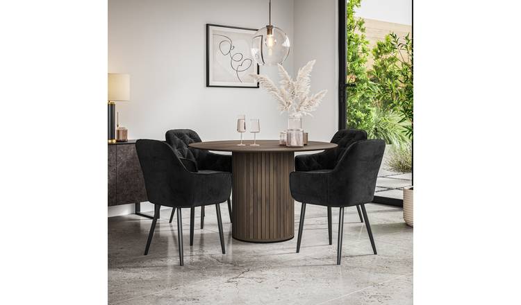 Furniture Online Arlo Anika Walnut Top w Wal Legs Dining Table & 4 Black Chairs