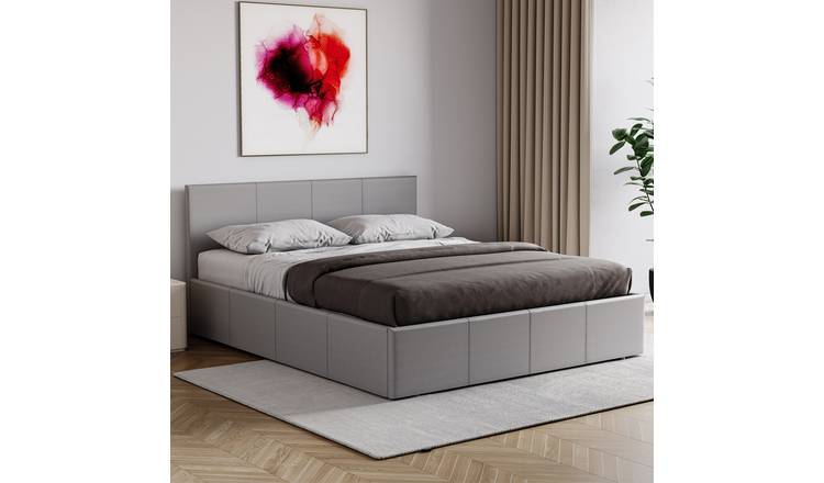 Vida Designs Lisbon Double Ottoman Faux Leather Storage Bed - Grey