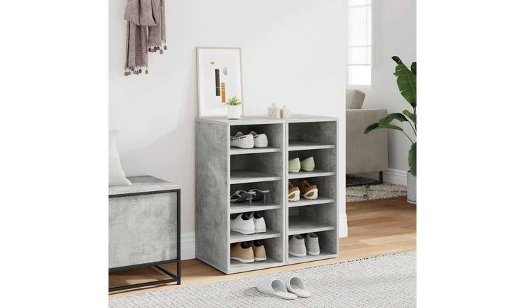 Walplus Pack of 2 Wood Shoe Cabinet - Concrete Grey - 31.5 x 35 x 70 cm