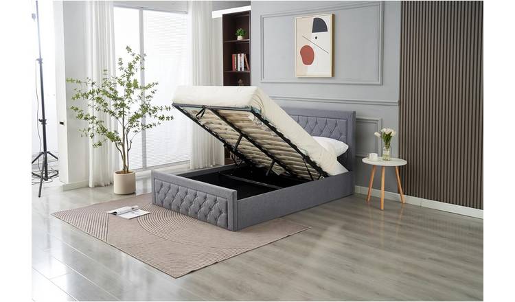 Home Treats Double 4ft6 Cross Stiched Ottoman Storage Bed  - Grey