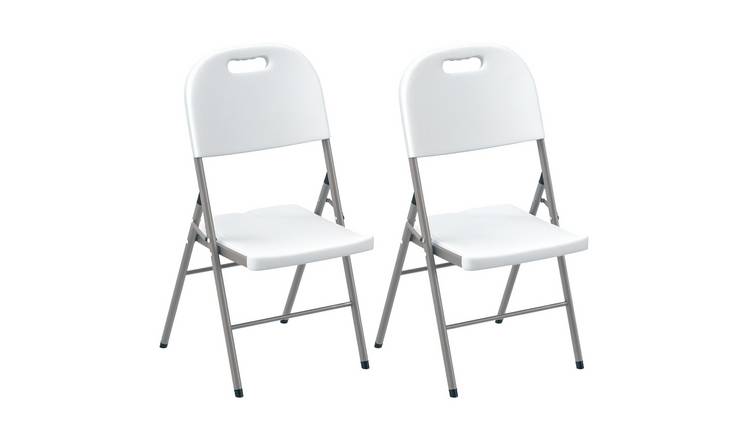 Outsunny Set of 2 Steel Foldable Chair Set - White