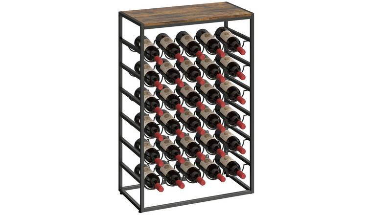 HOMCOM 6 Tier Wooden Industrial Freestanding Wine Rack - Rustic Brown