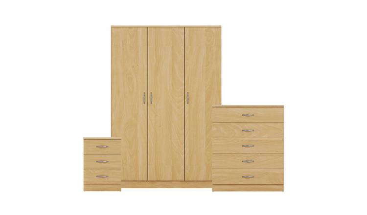 Vida Designs Riano Bedroom Set (Bedside, 5 Drawer Chest, 3 Door Wardrobe) - Pine