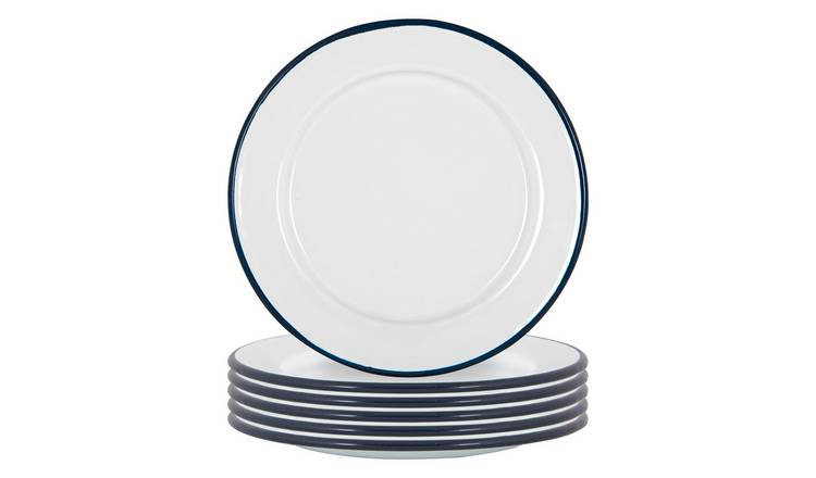 Argon Tableware White Enamel Side Plates - Navy - Pack of 6