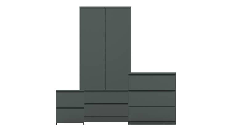 Vida Designs Denver Bedroom Set (Bedside, 3 Drawer Chest, 2x2 Wardrobe) - Green