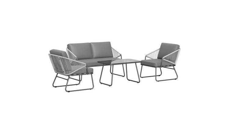 Outsunny 4 Piece Rattan Garden Furniture Set with Cushions - Grey