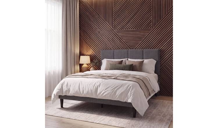 Vida Designs Velmora Double Linen Fabric Bed With Mattress - Dark Grey