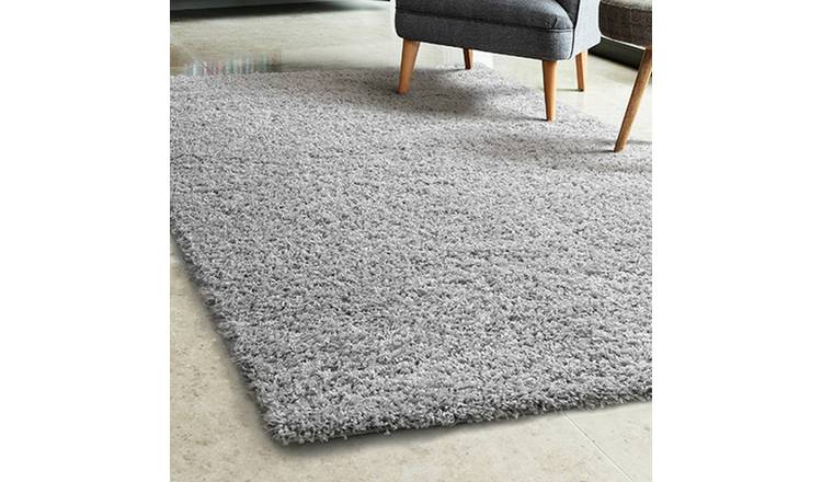 Mega Flooring Silver Shaggy Plain Rug - 60 x 110cm
