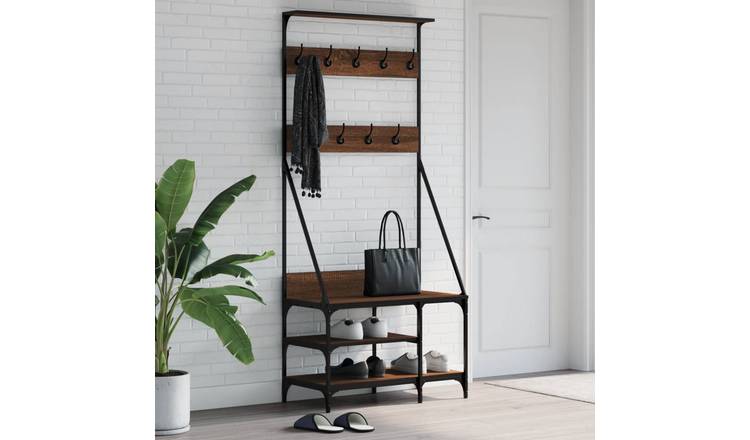 Walplus Clothes Rack with Shoe Storage - Brown Oak - 80 x 40 x 184 cm