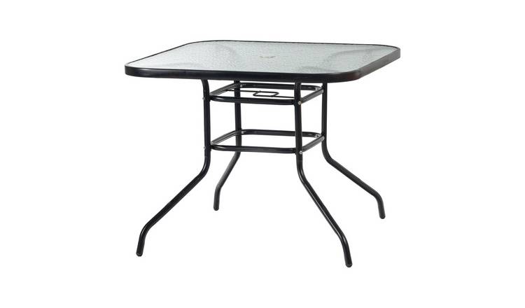 Harbour Housewares Glass Top Garden Table - 90 x 90cm - Black