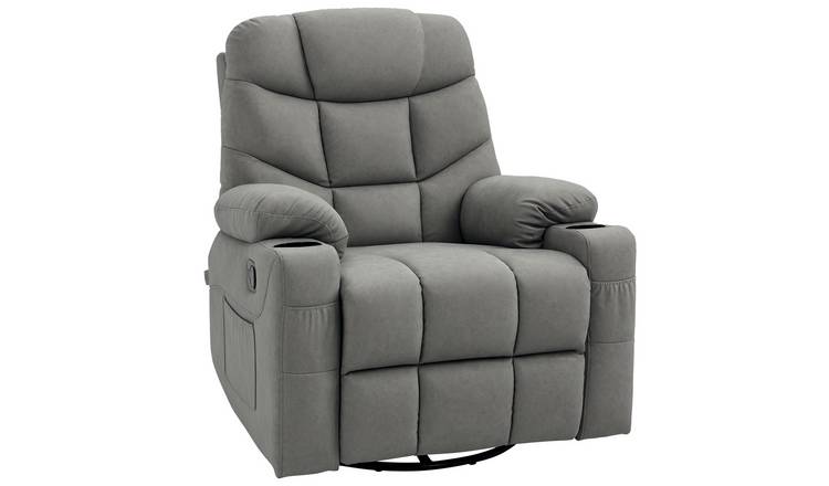 HOMCOM PU Leather Adjustable Swivel Recliner Armchair - Light Grey
