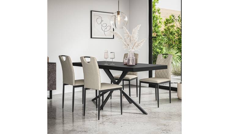 Furniture Online Donni Monza Black Top Dining Table & 4 Beige Chairs