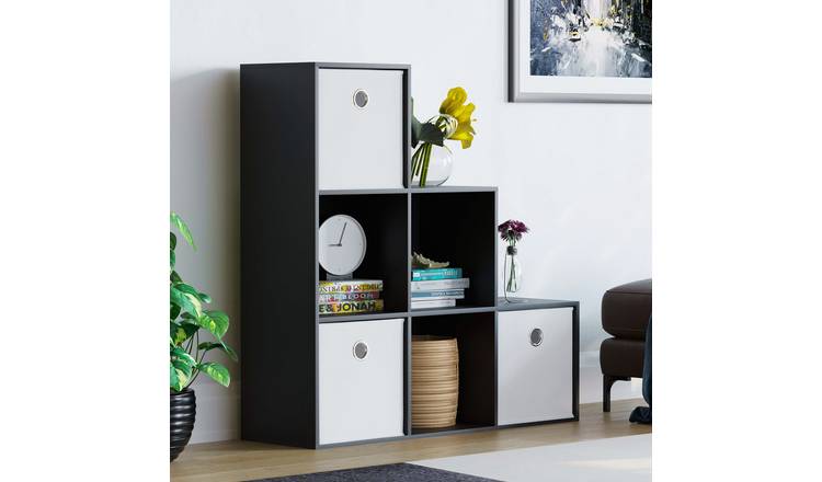 Vida Designs Durham 6 Cube Storage Stair Unit with 3 White Baskets - Black