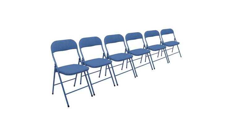 Harbour Housewares Fabric Padded Metal Folding Chairs - Blue - Pack of 6