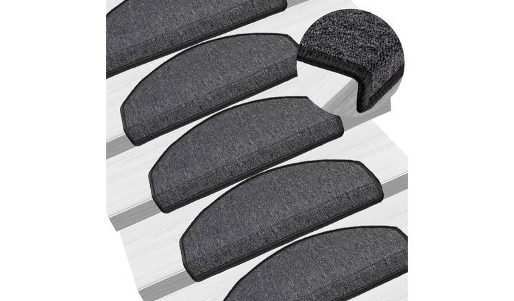 Walplus Pack of 15 Half Round Polypropylene Stair Mats - Anthracite - 65 x 24 cm