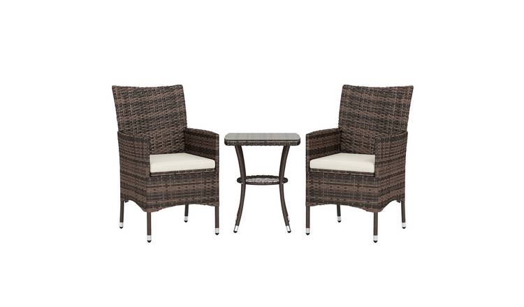 Outsunny 3 Piece Rattan Garden Bistro Set with 2-Tier Coffee Table - Brown